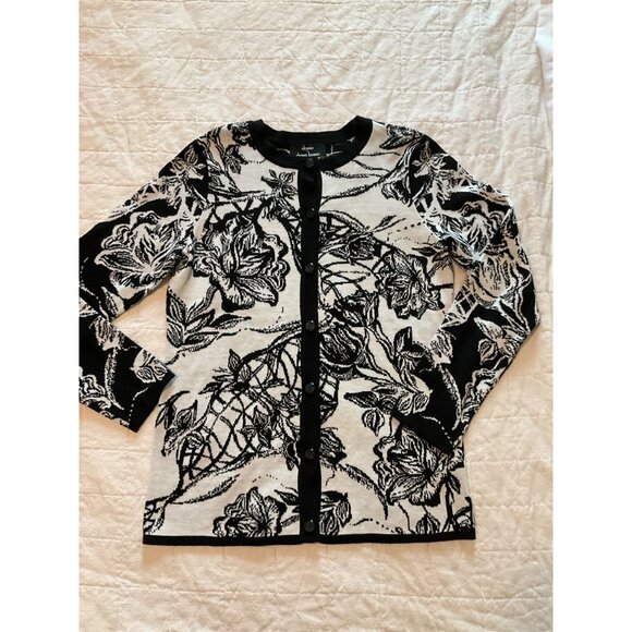Dennis by Dennis Basso Sweaters - Dennis Basso Womens Black & White Floral Cardigan Sweater XS